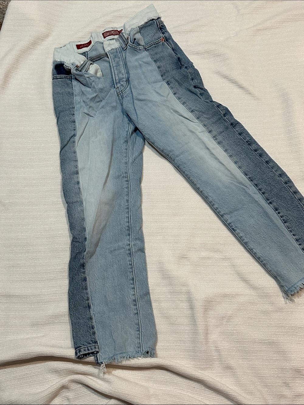 Lucky Brand Two-Tone Light and Medium Blue Straight Leg Short cut Jeans